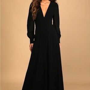 Lulus Talk About Divine Black Long Sleeve Backless Maxi Dress